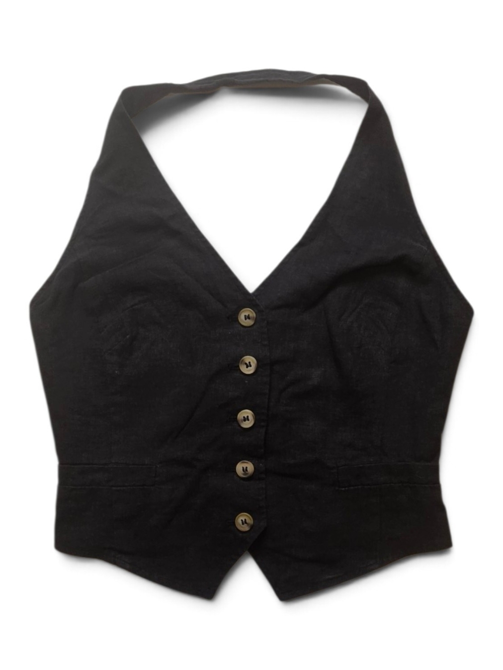 Steve Madden Black Linen Halter Vest Button Front Waistcoat Top S